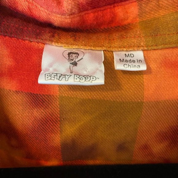 Betty Boop Los Angeles Orange Plaid Shirt - Picture 3 of 3